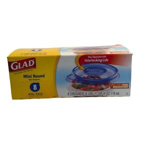 Glad Mini Round Food Storage Containers 8 Count Clear Blue Interlocking Lids 4oz